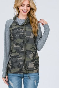 Camo Cowl Neck Top