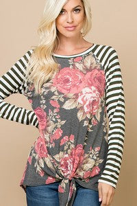 Floral and stripes tee