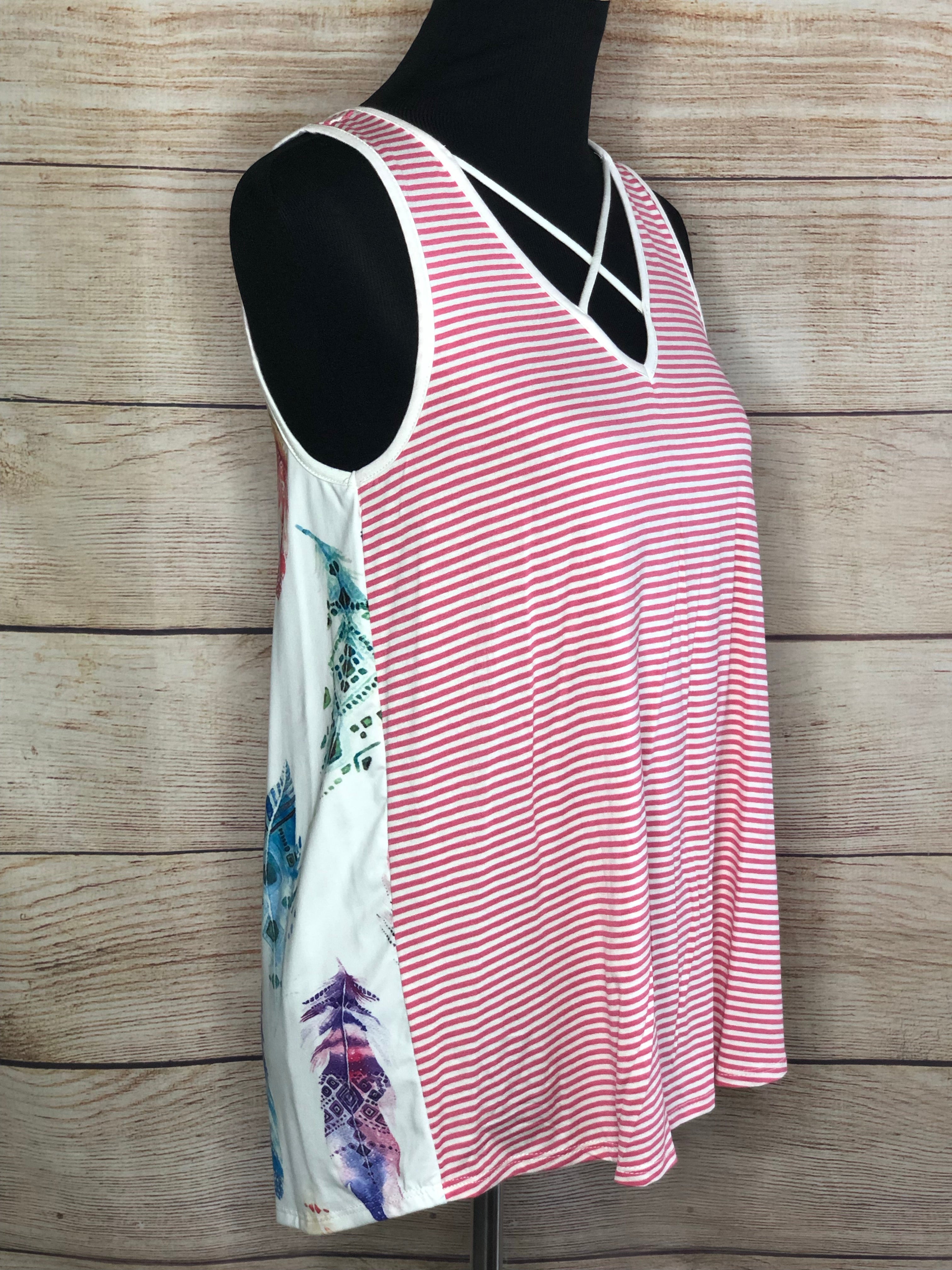 Stripes and Feathers Criss Cross Tank