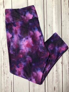 Purple Watercolor Capri Leggings