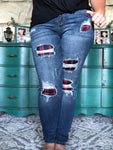 Judy Blue Buffalo Plaid Patch Skinny Jeans