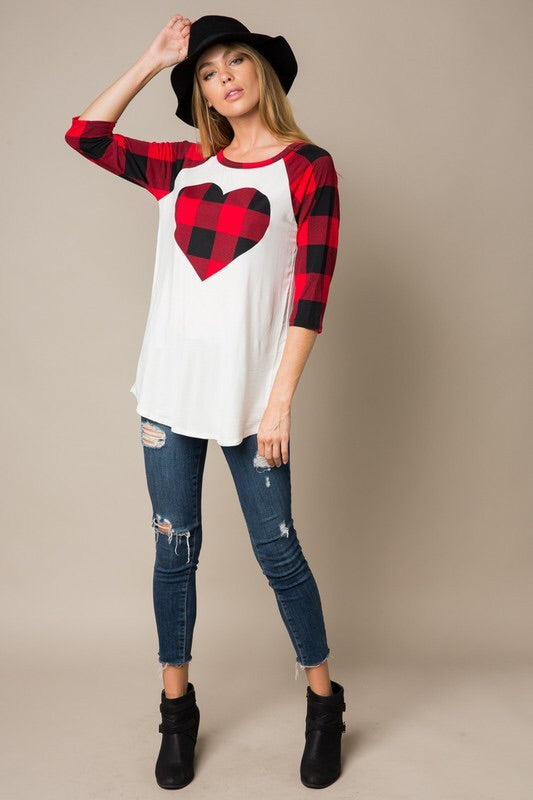 Buffalo Plaid Heart Tee