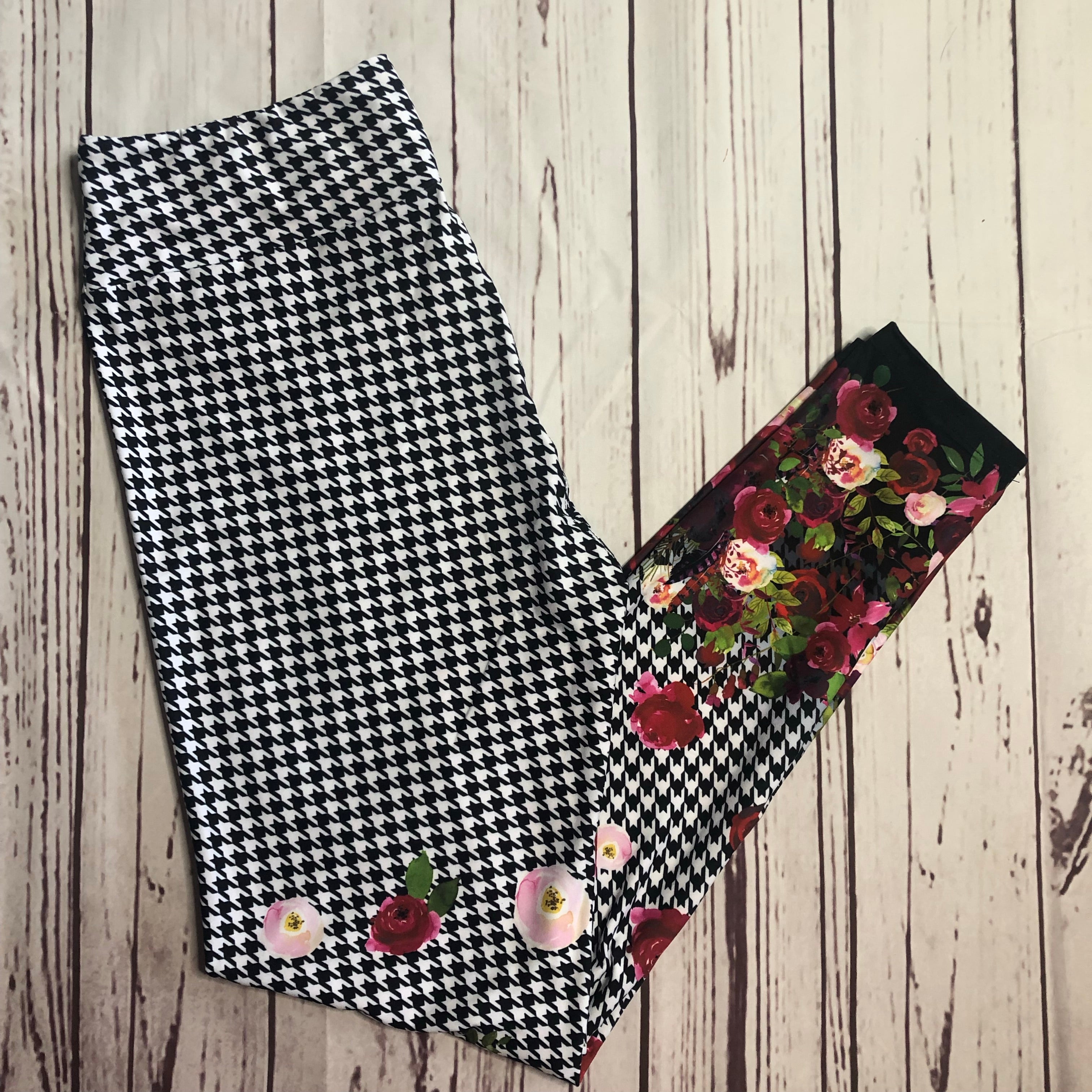 Houndstooth Floral Dipped Leggings