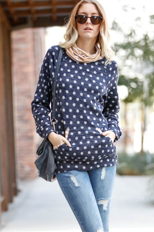 Polka Dot Cowl Neck Sweater