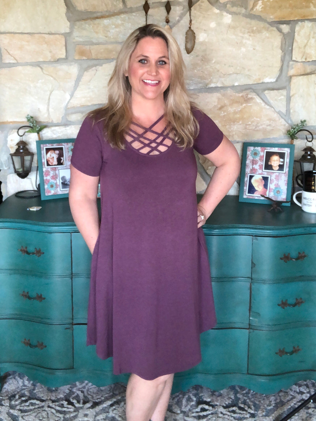 Plum Caged Pocket Dress